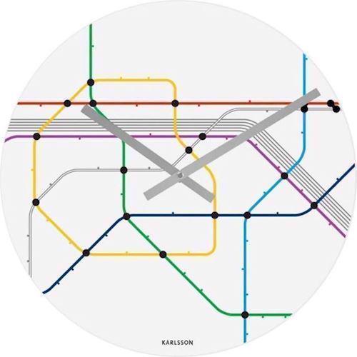 Image of Metro Map hvidt glas Vægur sølvfarvet visere fra Karlsson